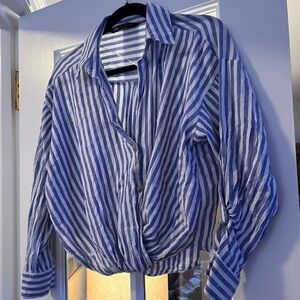 Zara Blue and White Striped Shirt Size M